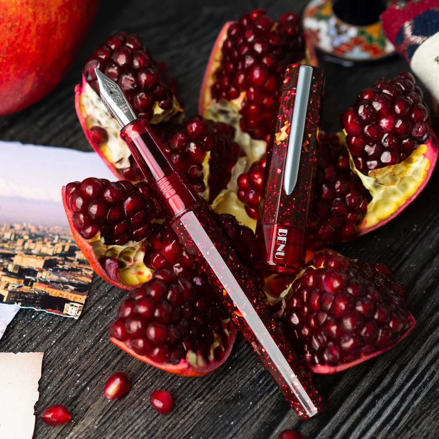Benu Euphoria Armenian Limited Edition Fountain Pen, Pomegranate Wine 3 Benu Euphoria Armenian Limited Edition Fountain Pen, Pomegranate Wine