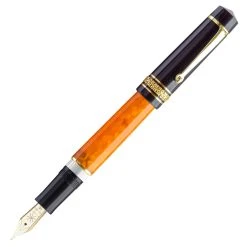 Maiora Mytho K Origine Fountain Pen, Polished Black, Orange & Gold, Fine 14K Nib